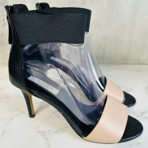 Simply Vera Vera Wang Sandals Black Tan Womens Sz 7 Ankle Strap Heels Dress Shoe - Picture 4 of 12